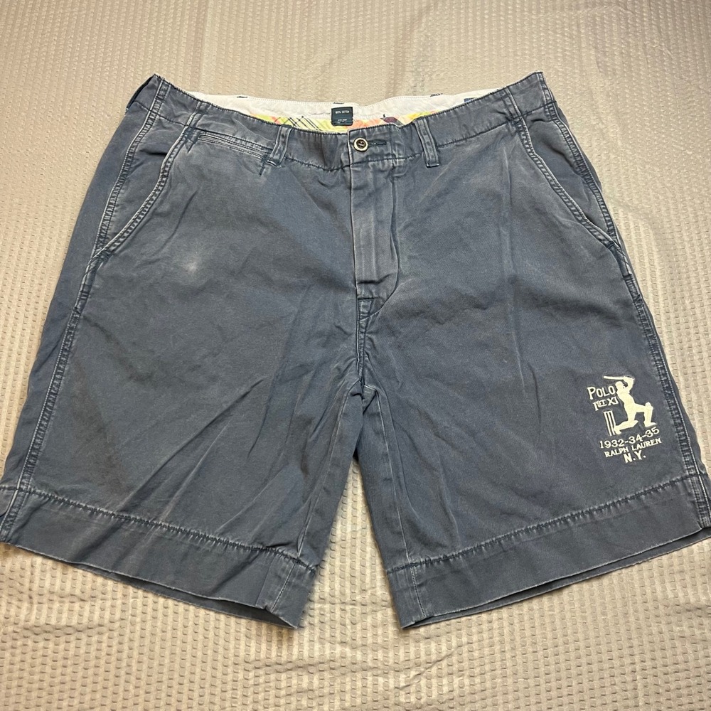 Polo Ralph Lauren Cricket Graphic Chino Shorts Mens Size 36 Navy Blue